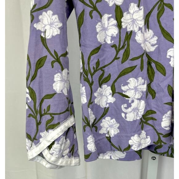 GARNET HILL Asian Wrap Organic Cotton Pajamas Set Long Sleeve Top Pants Purple S - Picture 4 of 12